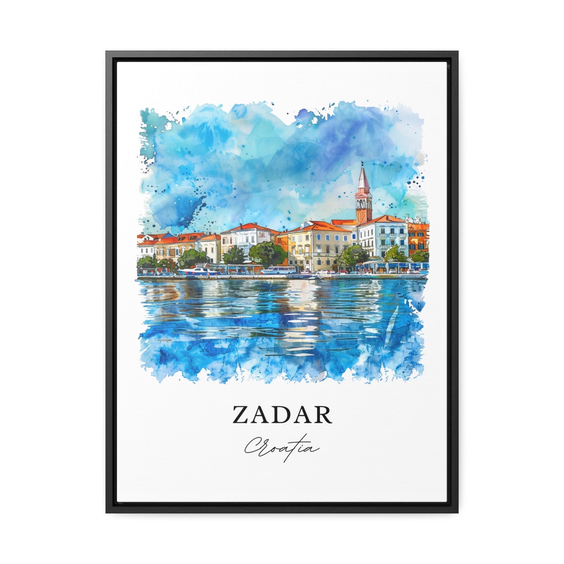 Zadar Croatia Sunlit Waterfront Old Town Watercolor Travel Poster - Image 3