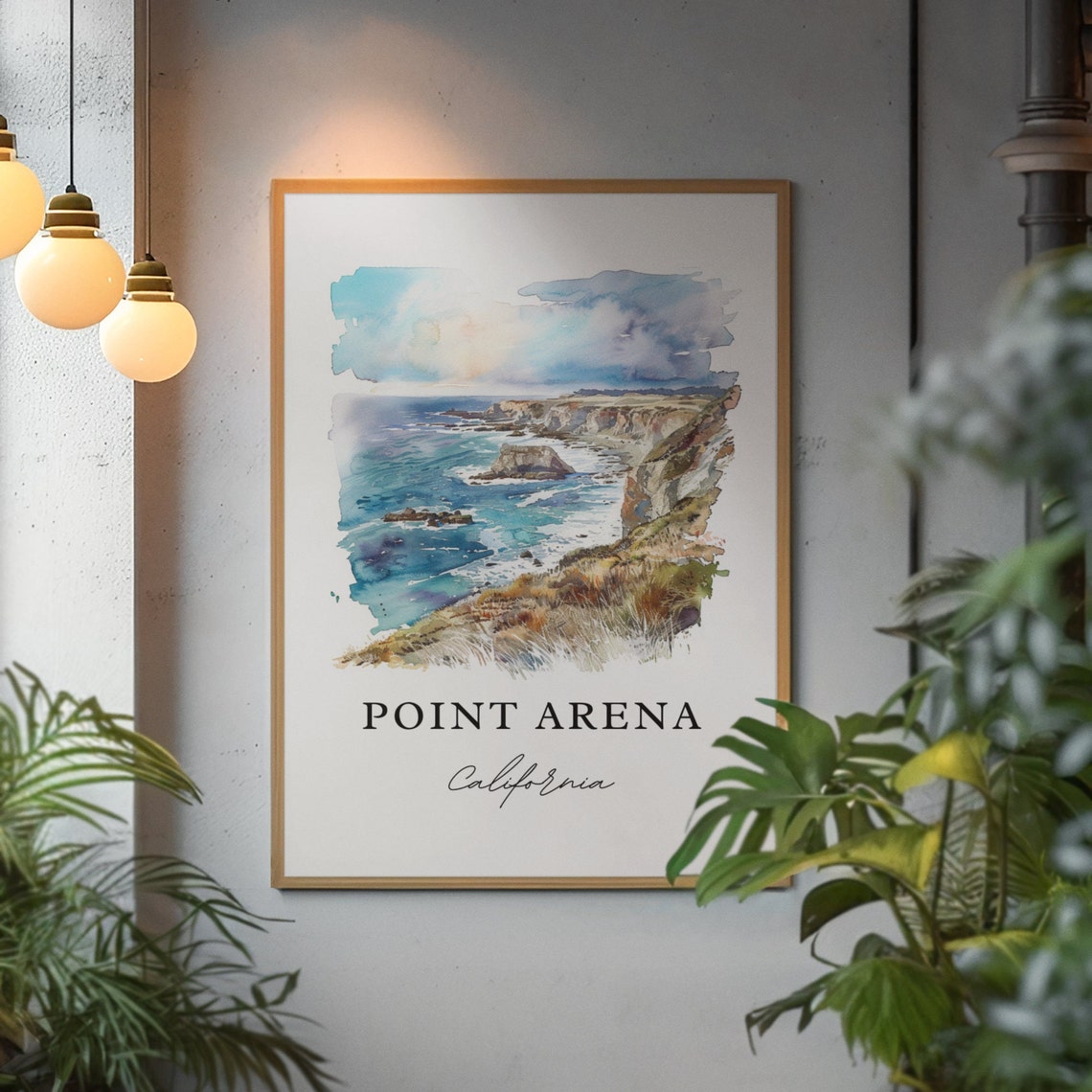 Point Arena California Watercolor Cliffs Ocean Coast Travel Poster