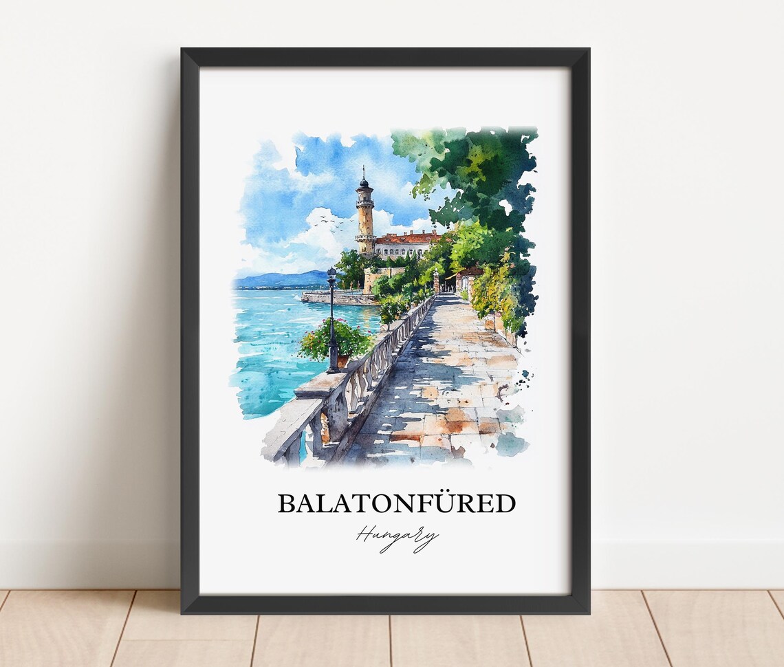 Balatonfured Hungary Watercolor Lake Promenade Balaton Shore Poster - Image 5