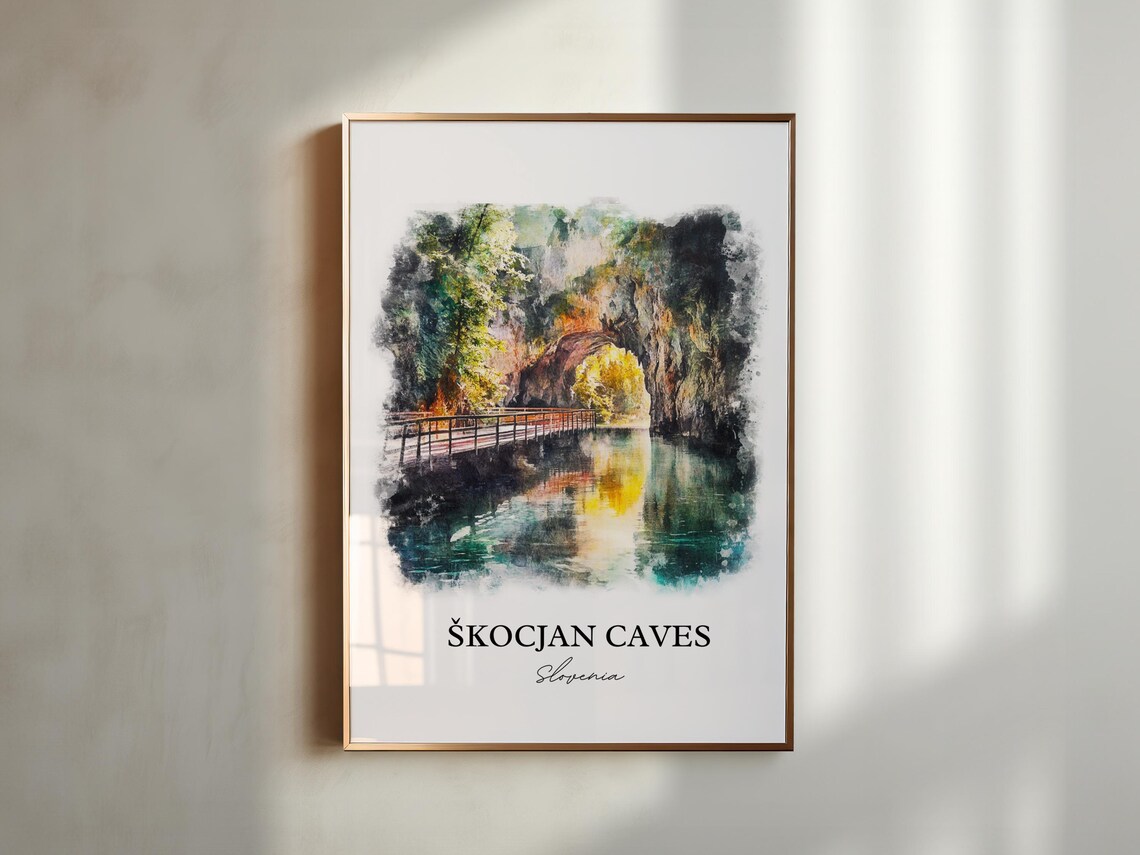 Skocjan Caves Slovenia Natural Bridge Watercolor Landscape Art Print - Image 3