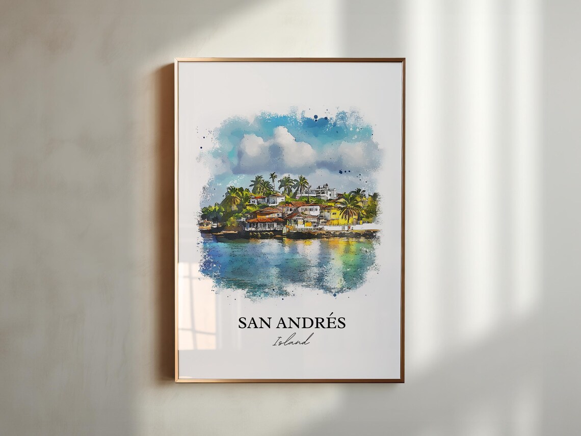 San Andres Island Caribbean Palm Houses Watercolor Travel Poster - Image 4
