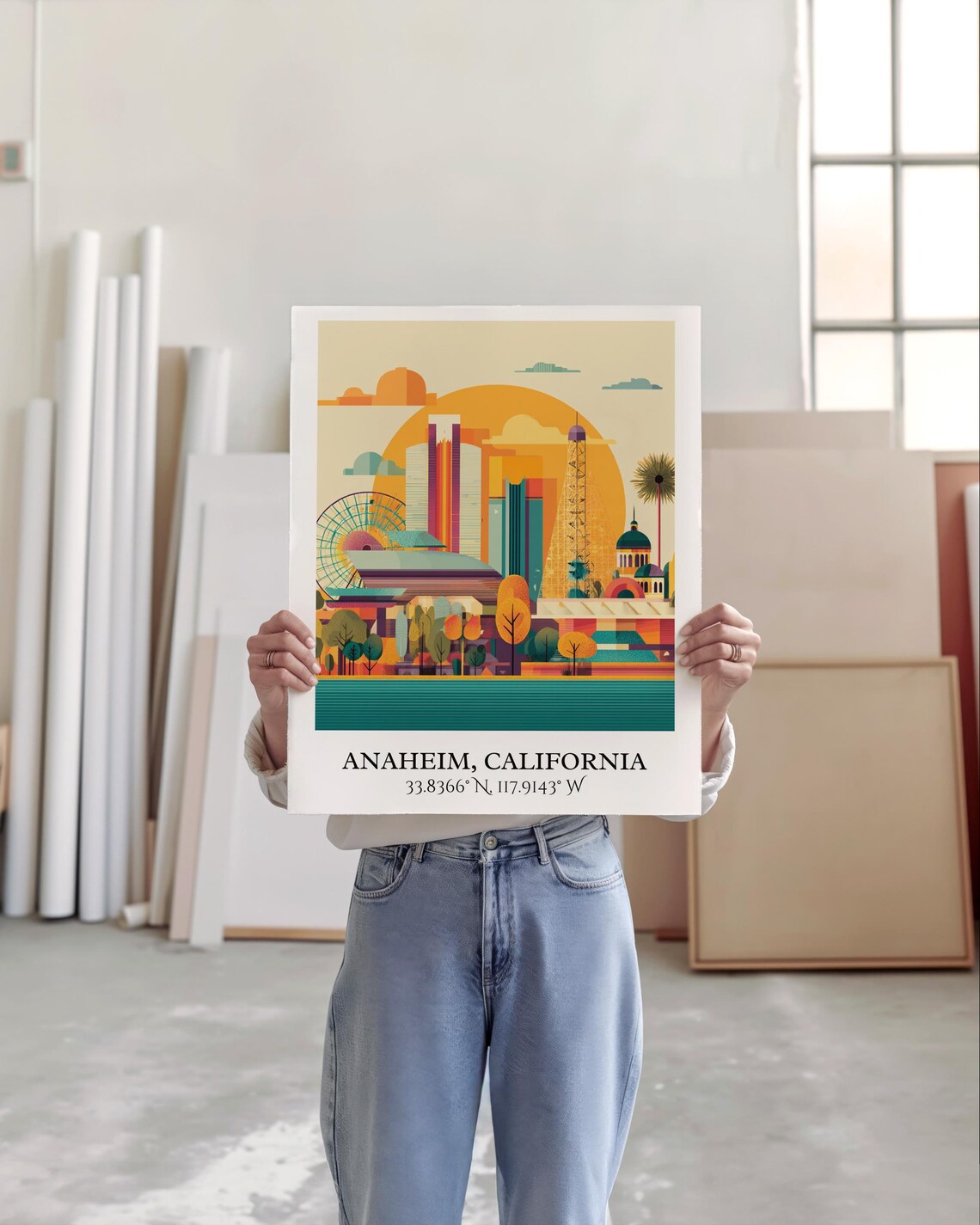 Anaheim California Geometric Skyline Ferris Wheel Retro Travel Poster - Image 6