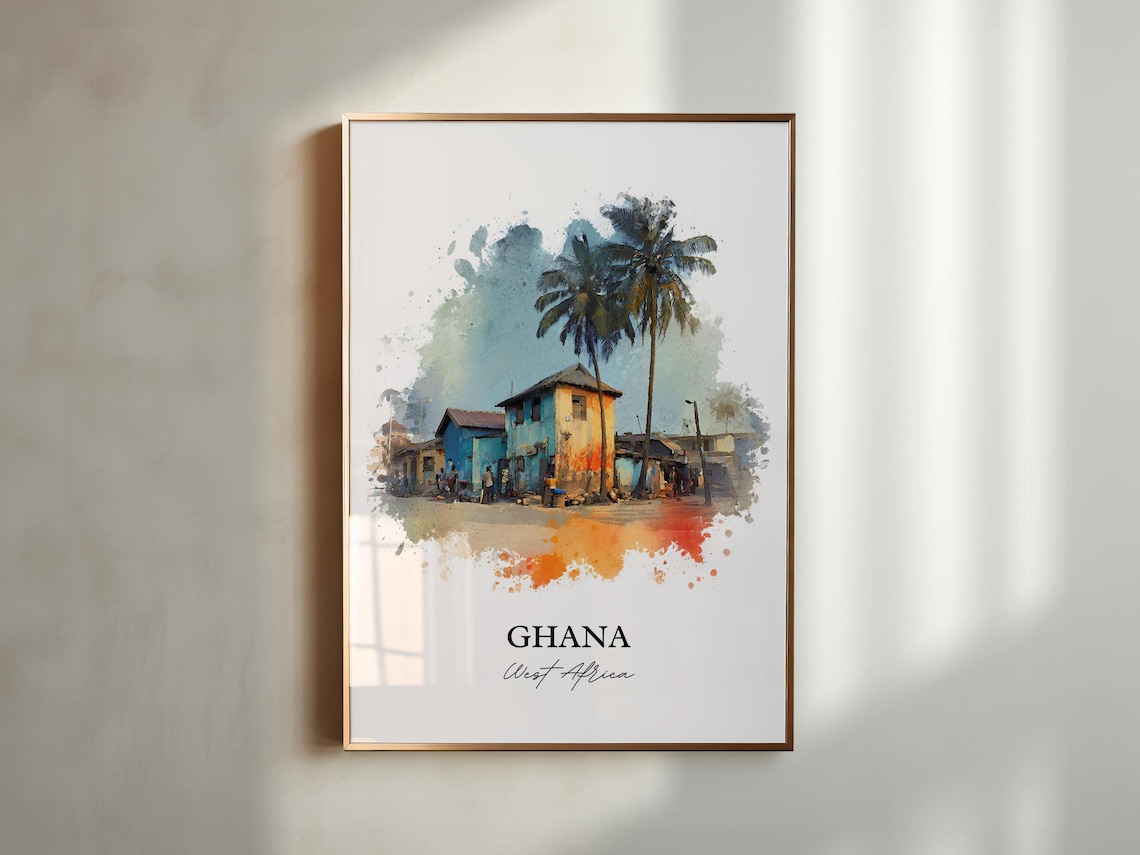 Ghana West Africa Colorful Village Palm Trees Art Travel Poster - Image 5