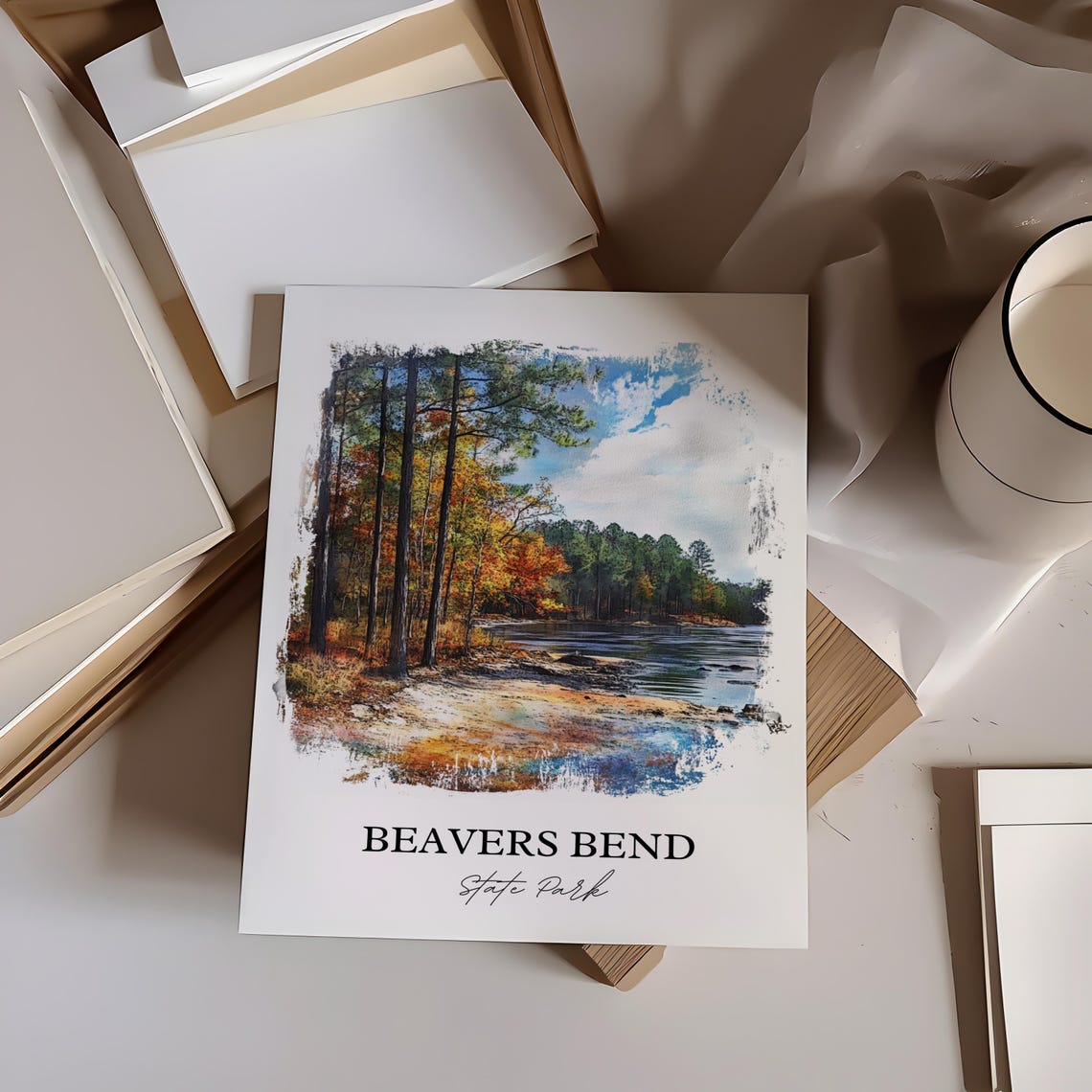 Beavers Bend State Park Fall Forest River Watercolor Nature Poster - Image 5