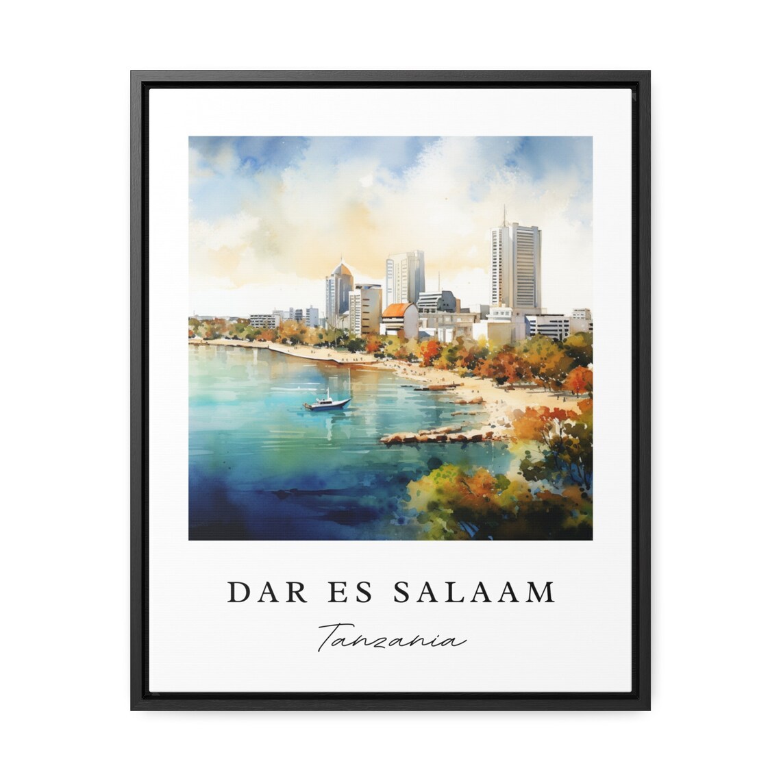 Dar Es Salaam Tanzania Harbor Skyline Watercolor Travel Poster - Image 2