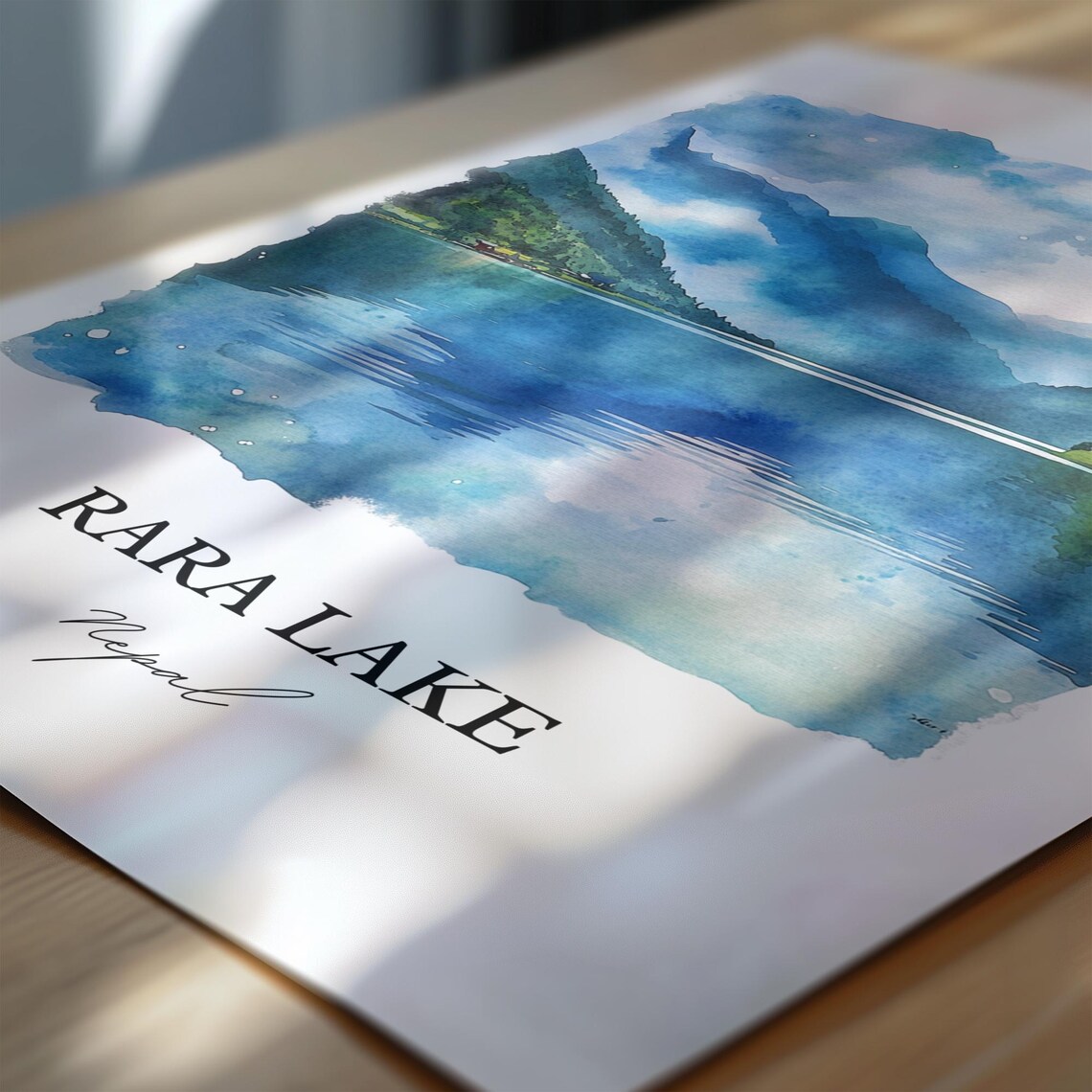 Rara Lake Nepal Watercolor Mountain Lake Reflection Travel Poster - Image 7