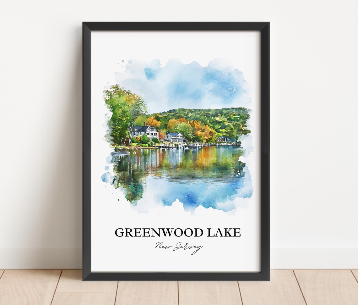 Greenwood Lake New Jersey Lakeside Homes Watercolor Lake Poster - Image 4