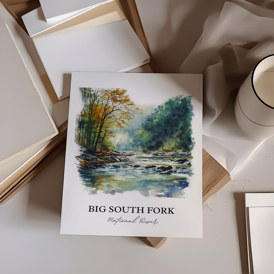 Big South Fork National River Autumn Forest Stream Watercolor Poster - Image 2