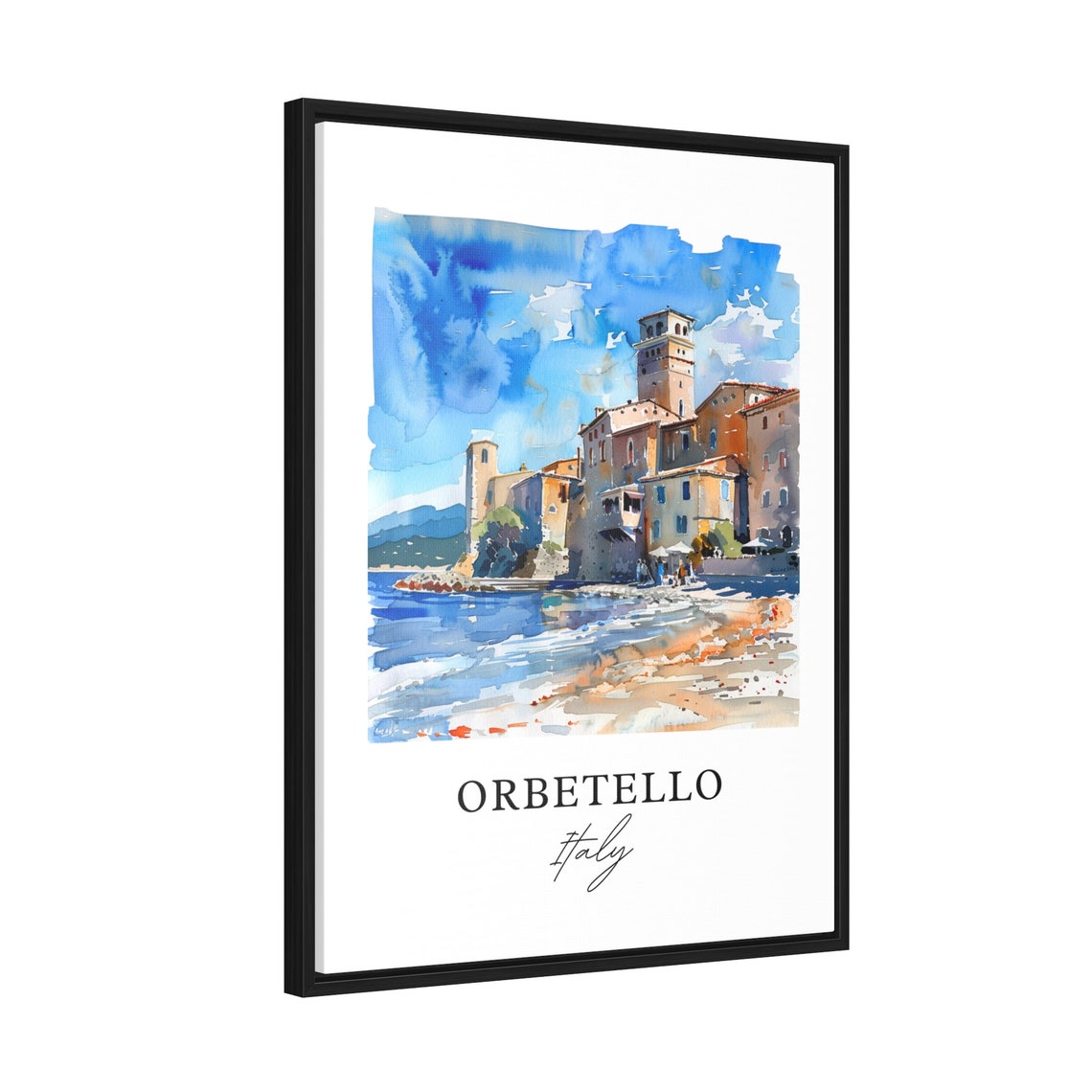 Orbetello Italy Waterfront Old Town Watercolor Travel Poster - Image 2