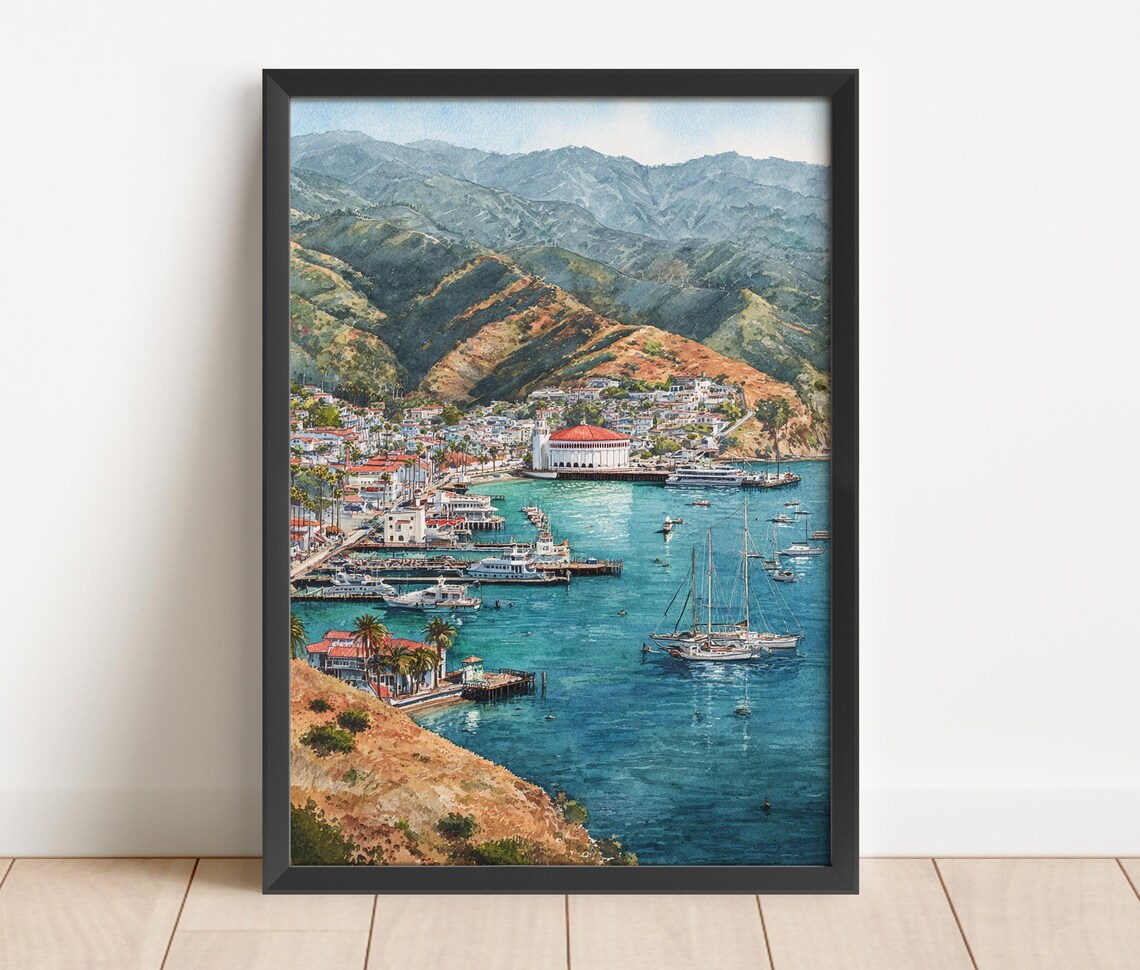 Catalina Island Watercolor Travel Poster, Los Angeles Decor
