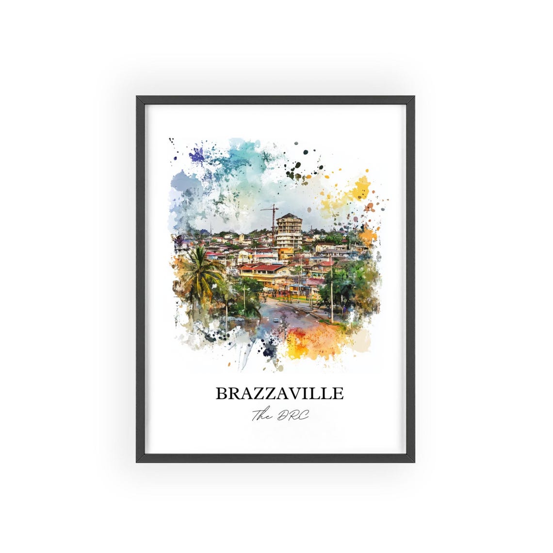 Brazzaville The DRC Watercolor City Street Scene Travel Poster - Image 2