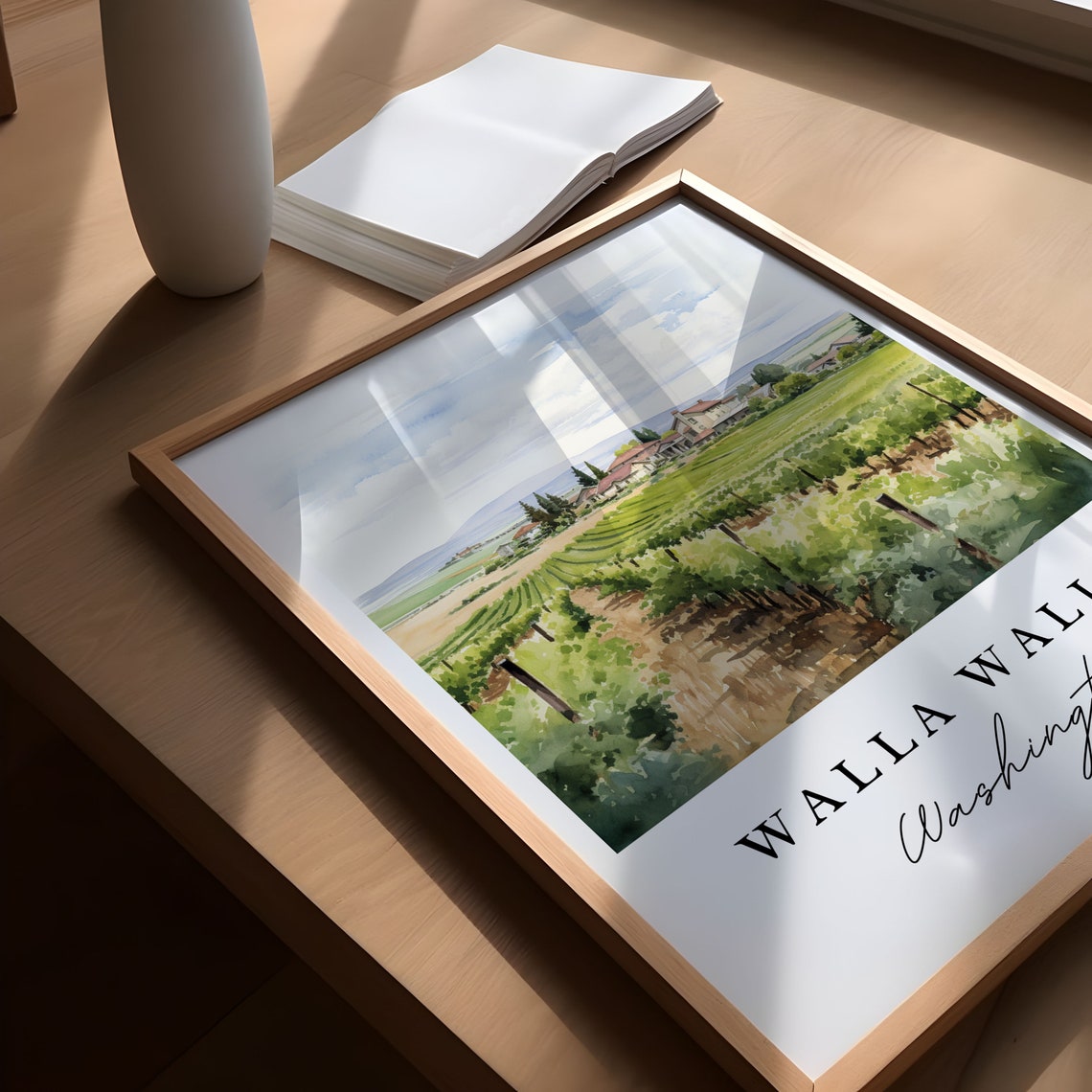 Walla Walla Washington Vineyard Rows Watercolor Travel Gift Poster - Image 4