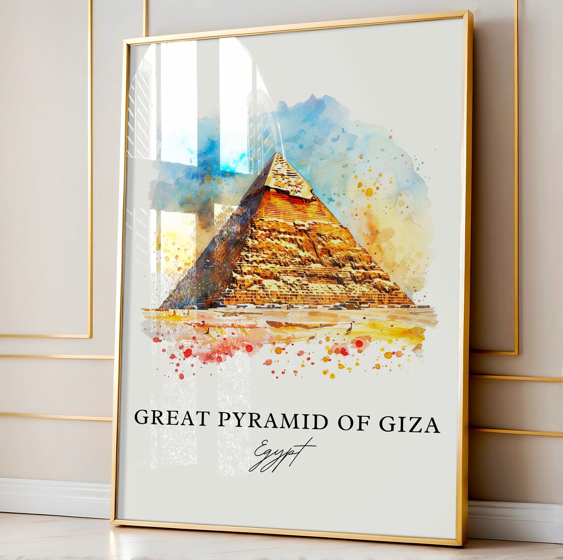 Great Pyramid of Giza Egypt Desert Watercolor Landmark Travel Poster - Image 4