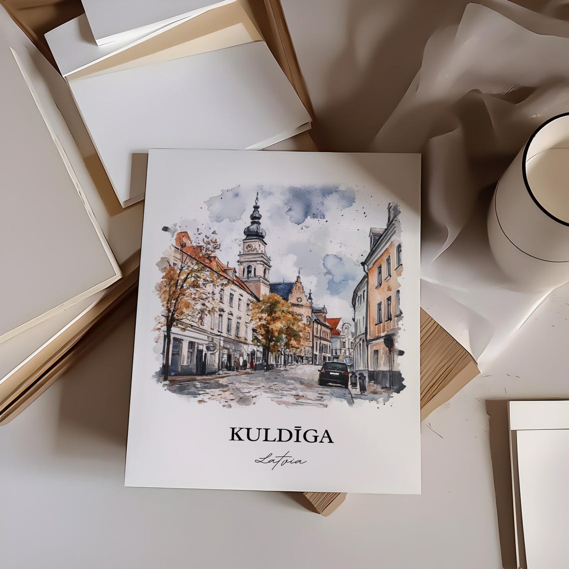 Kuldiga Latvia Historic Old Town Street Watercolor Travel Poster - Image 3