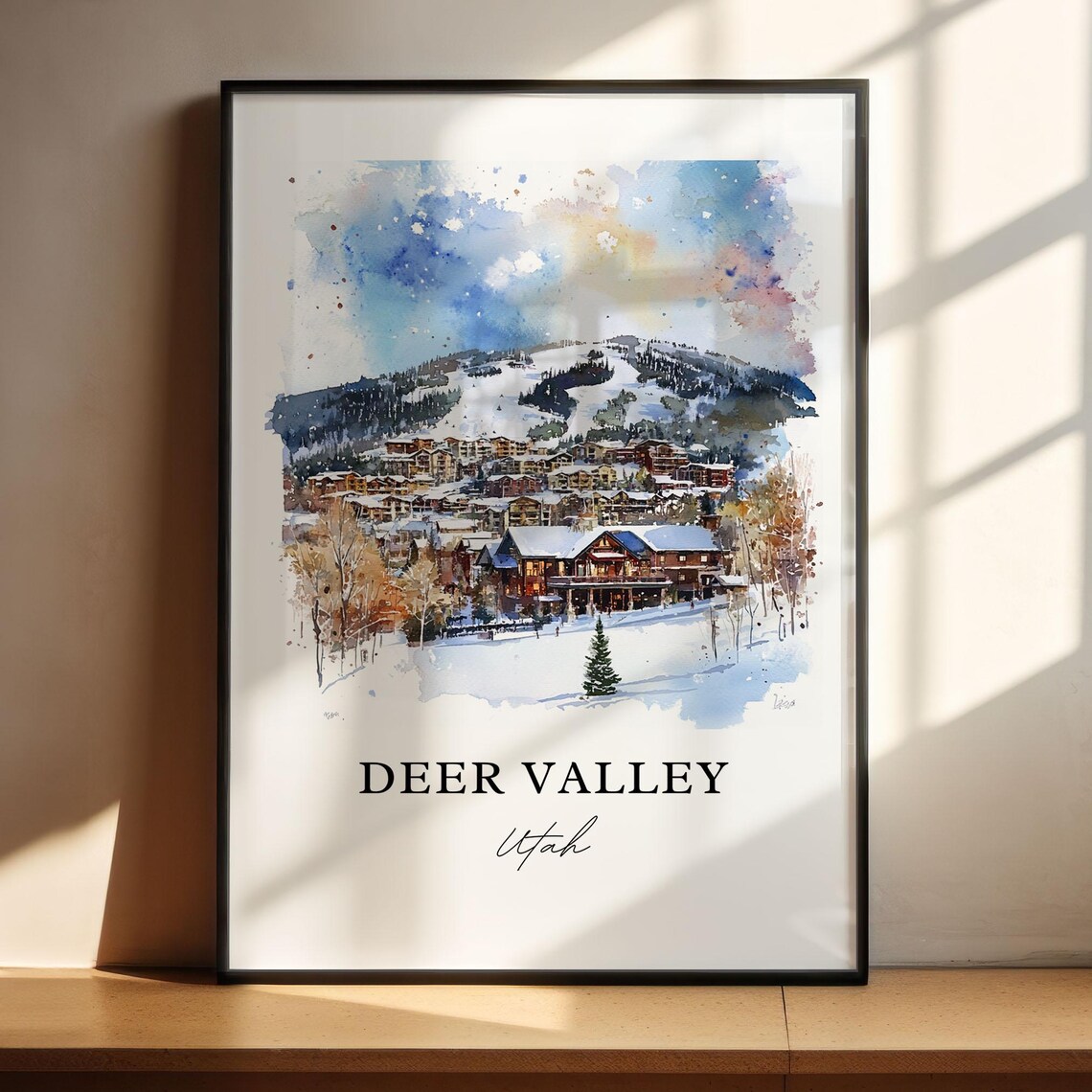 Deer Valley Utah Snowy Ski Resort Watercolor Winter Travel Poster - Image 4