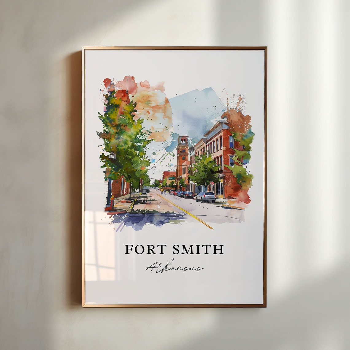 Fort Smith Arkansas Watercolor Downtown Main Street Scene Poster