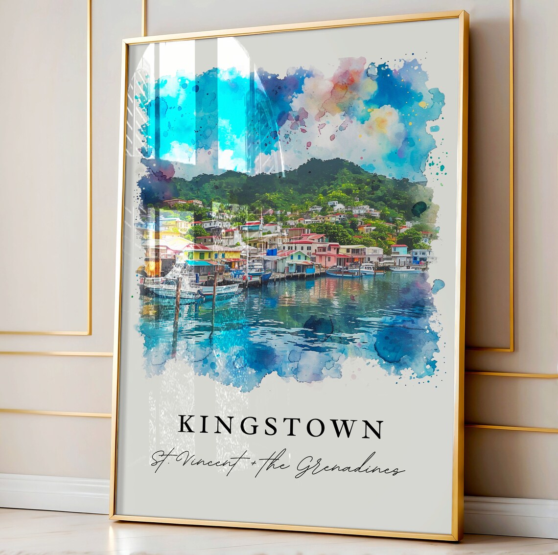 Kingstown Saint Vincent Harbor Caribbean Watercolor Travel Poster - Image 4