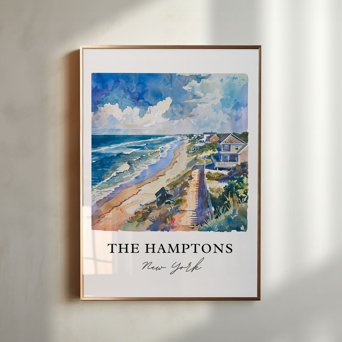The Hamptons New York Beach Houses Watercolor Print Home Decor