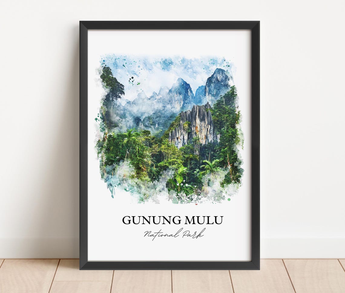 Gunung Mulu Malaysia Rainforest Karst Peaks Watercolor Travel Poster - Image 3