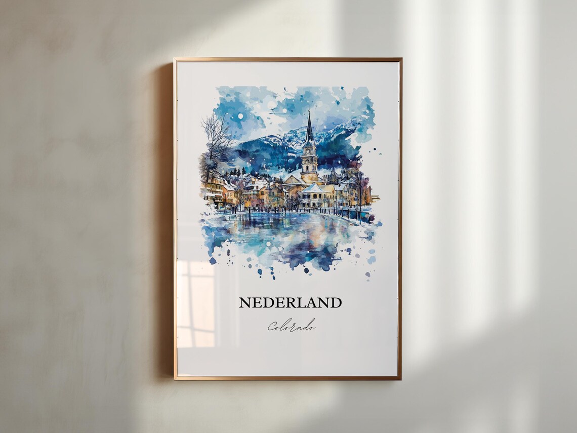 Nederland Colorado Winter Town Snowy Watercolor Scene Travel Poster - Image 2