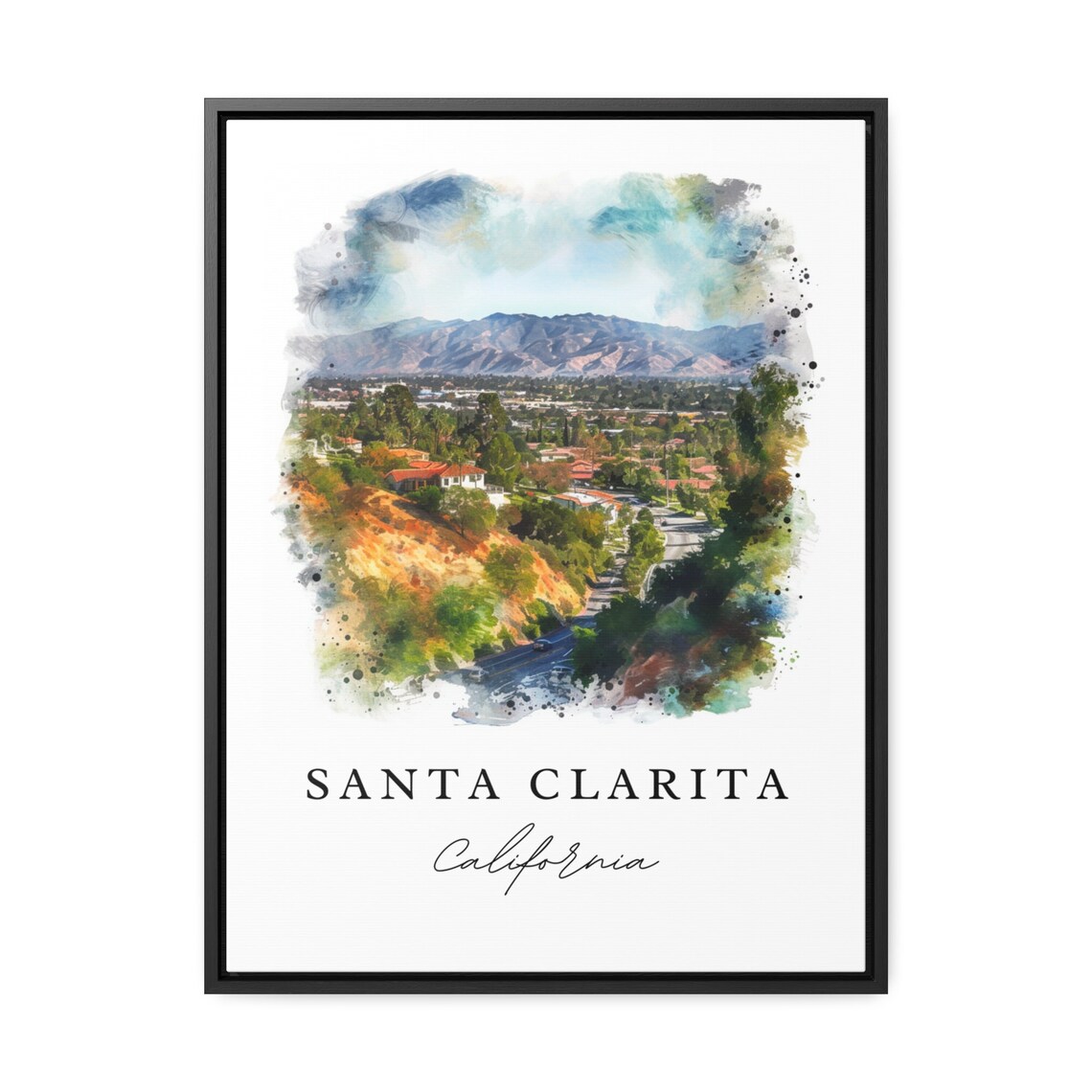 Santa Clarita California Valley City Mountain Watercolor Poster - Image 3