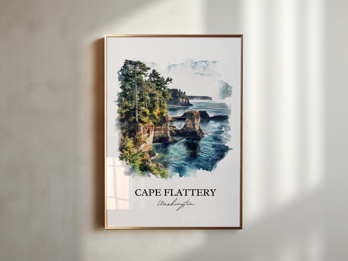Cape Flattery Washington Rugged Sea Cliffs Coast Watercolor Poster - Image 4