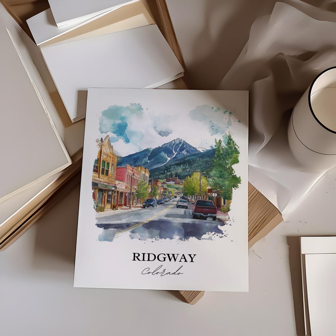 Ridgway Colorado Mountain Main Street Watercolor Travel Gift Poster - Image 2