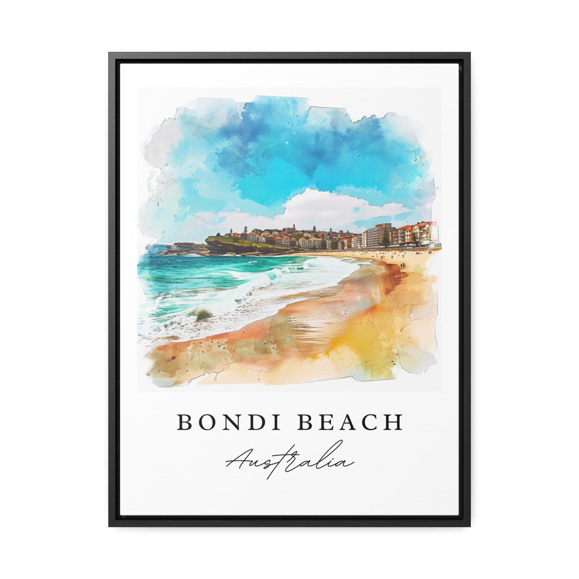 Bondi Beach Australia Ocean Waves Watercolor Travel Art Print - Image 2
