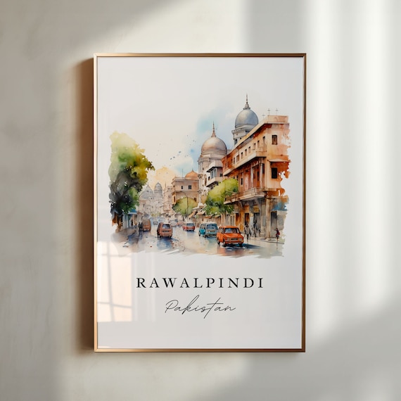Rawalpindi Pakistan Watercolor City Street Domed Buildings Poster
