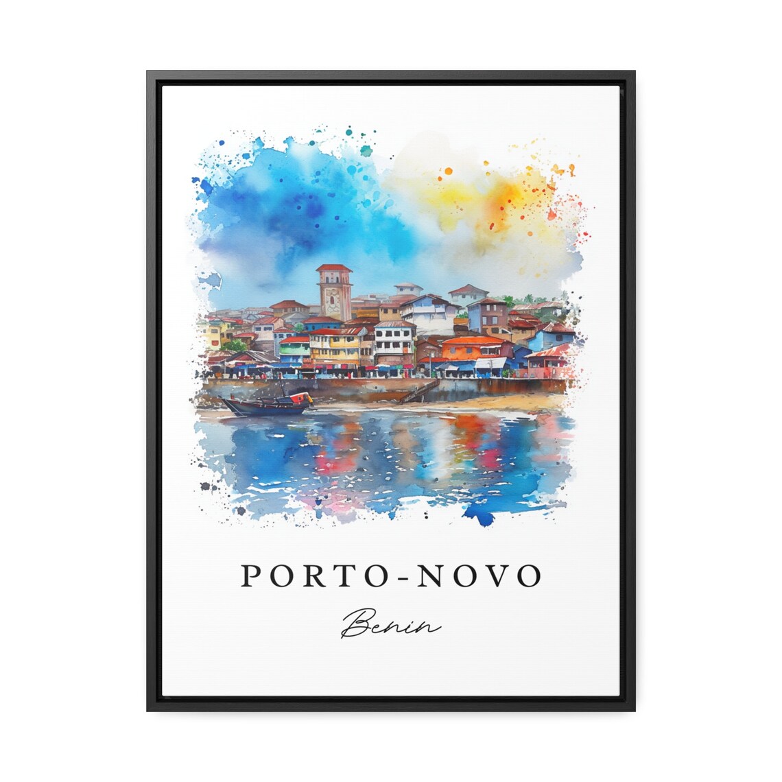 Porto Novo Benin Waterfront Old Town Watercolor Travel Poster - Image 3