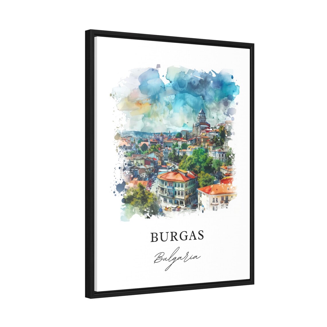 Burgas Bulgaria Cityscape Red Roof Cathedral Watercolor Poster - Image 2