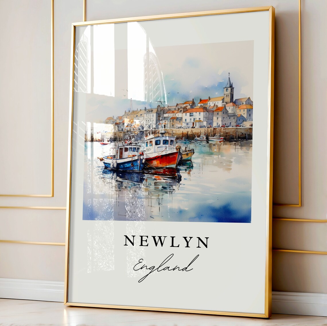 Newlyn England Watercolor Fishing Harbor Boats Travel Poster - Image 3