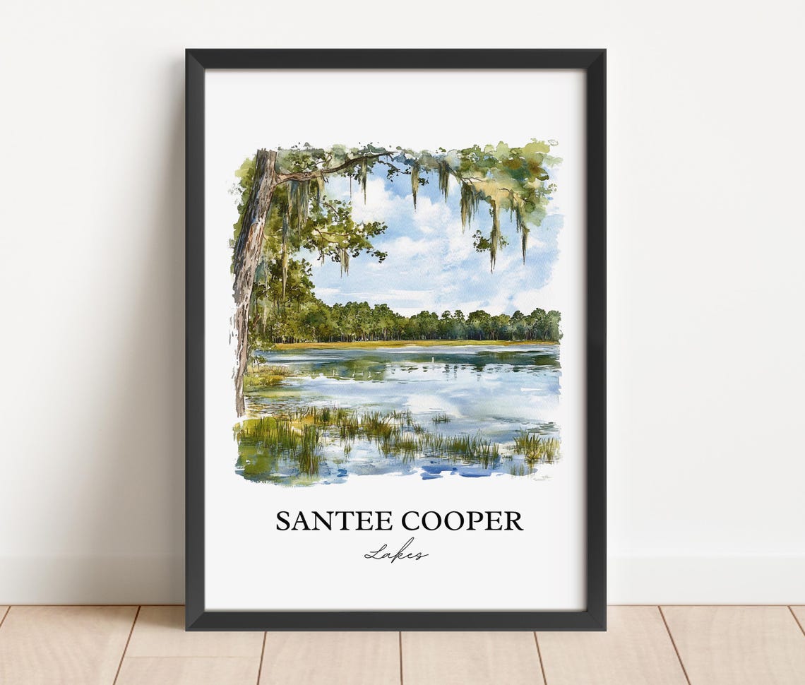 Santee Cooper Lakes Spanish Moss Watercolor Southern Travel Poster - Image 4