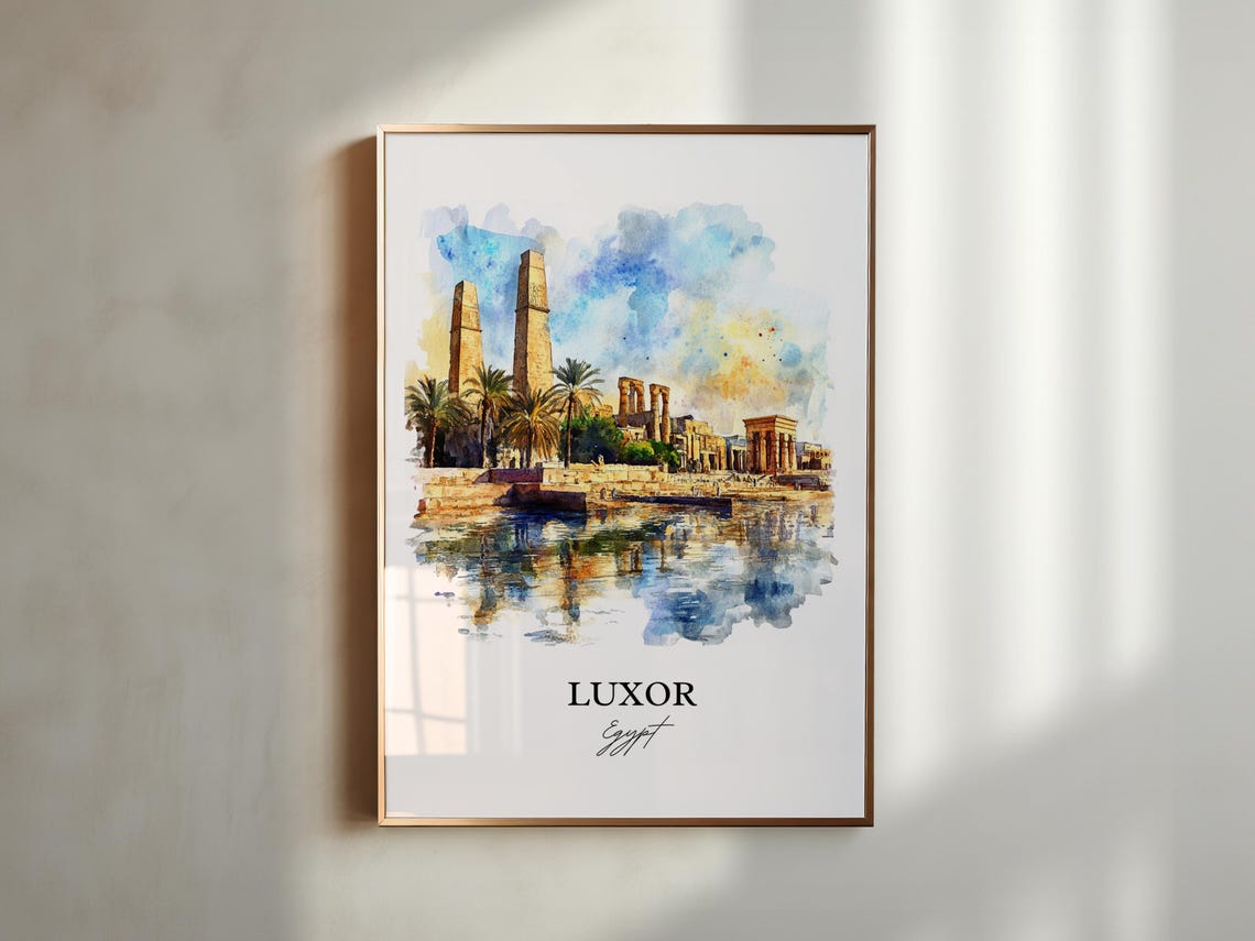 Luxor Egypt Ancient Temple Nile River Watercolor Travel Poster - Image 2