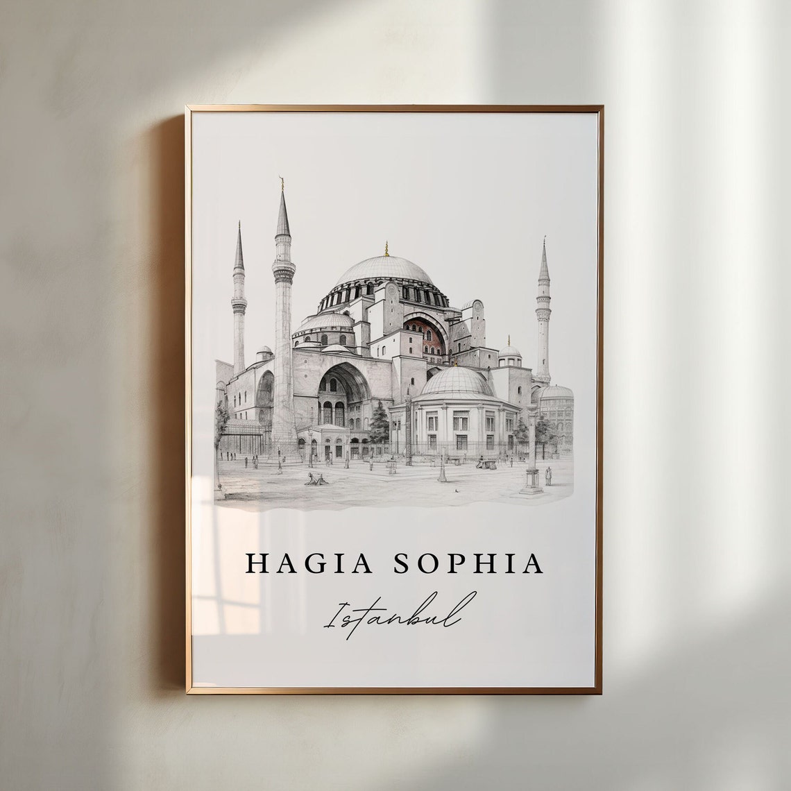 Hagia Sophia Pencil Sketch Travel Poster, Istanbul