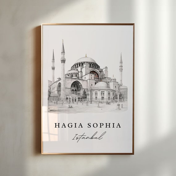 Hagia Sophia Pencil Sketch Travel Poster, Istanbul
