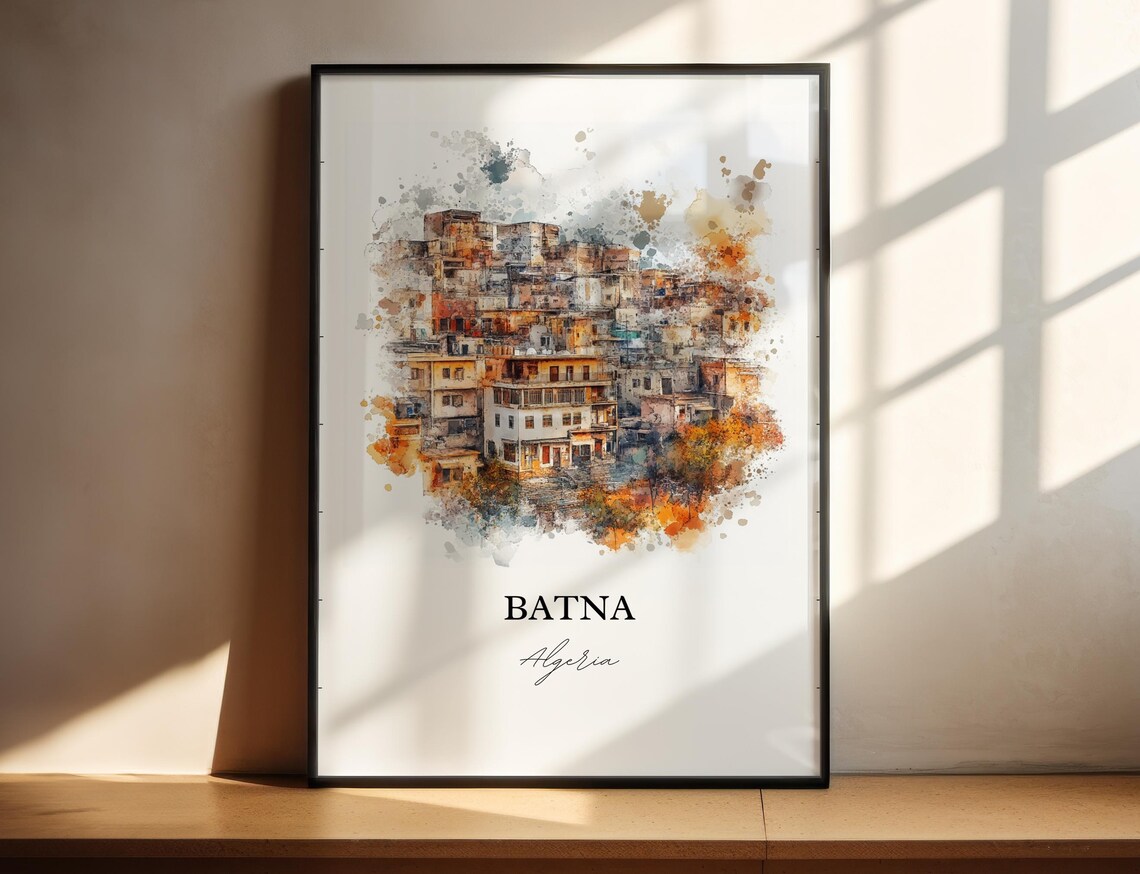 Batna Algeria Historic Hillside Old Town Watercolor Travel Poster
