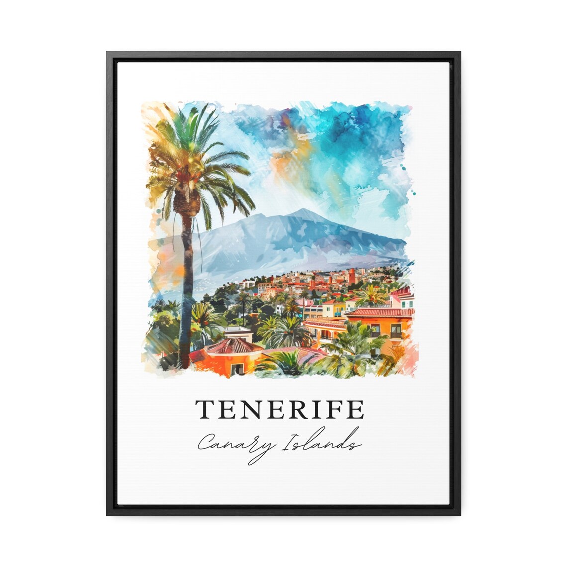 Tenerife Canary Islands Palm Volcano Watercolor Travel Poster - Image 2