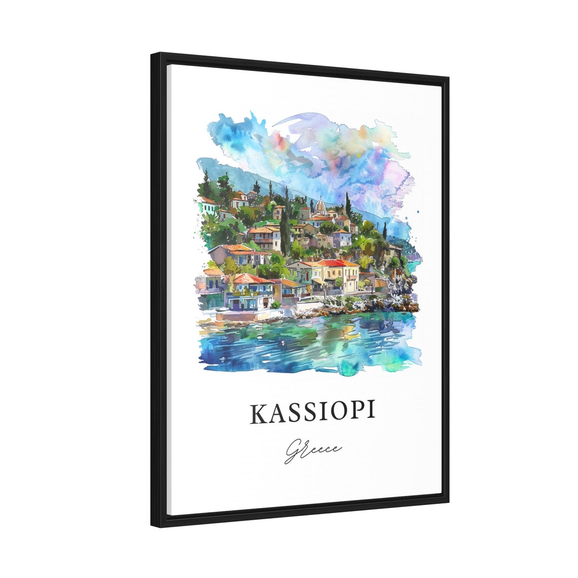 Kassiopi Corfu Greece Coastal Village Harbor Watercolor Poster - Image 2