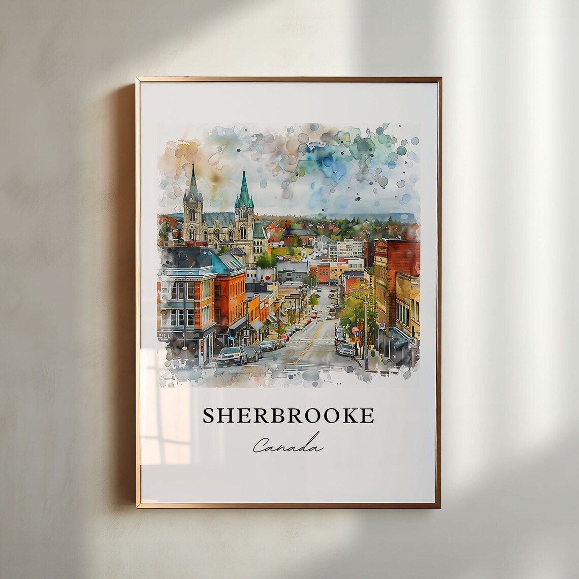 Sherbrooke Canada Watercolor Downtown Street Cityscape Art Print
