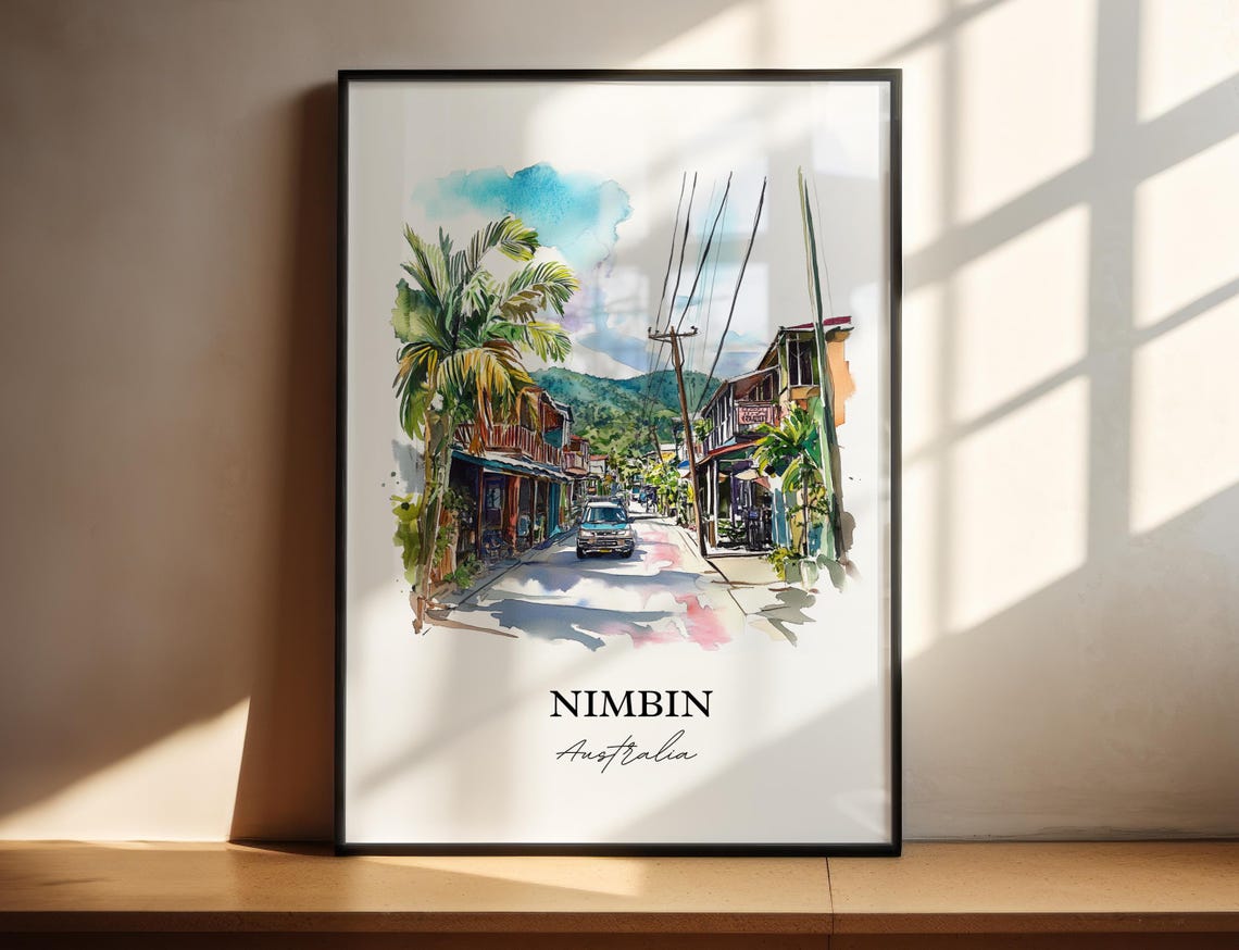 Nimbin Australia Tropical Village Street Watercolor Art Print