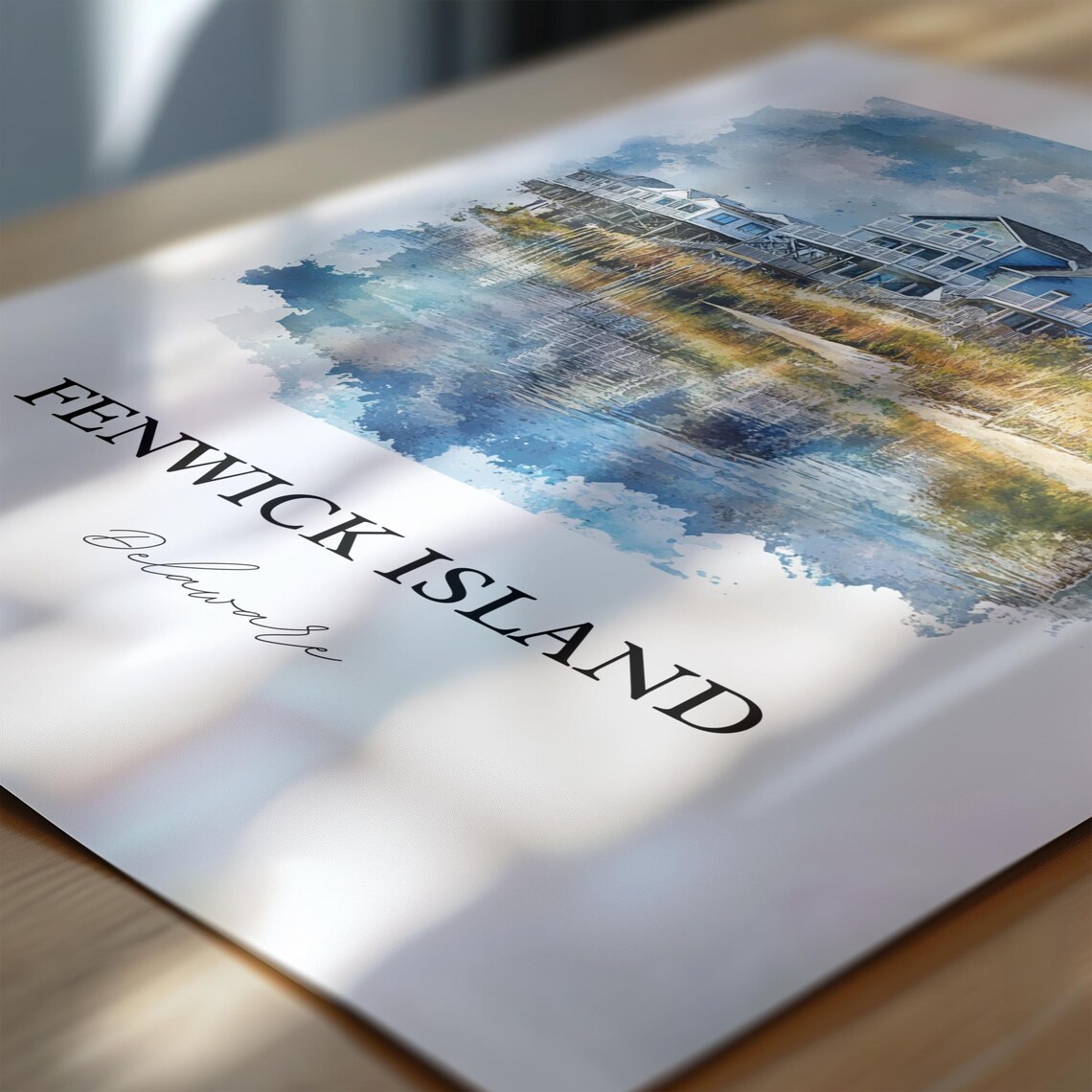 Fenwick Island Delaware Beach Houses Bayfront Watercolor Poster - Image 6