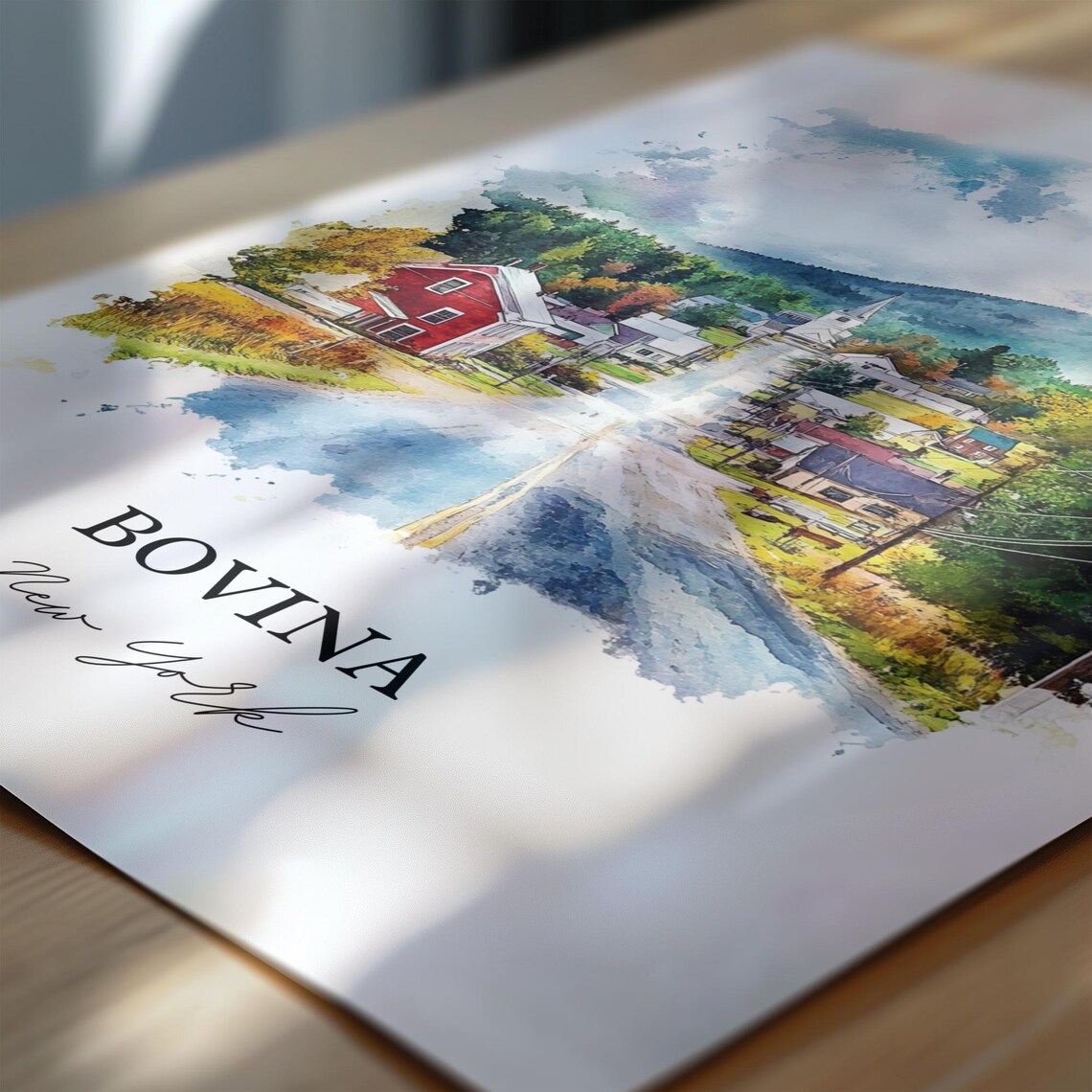 Bovina New York Country Road Village Watercolor Travel Gift Poster - Image 6