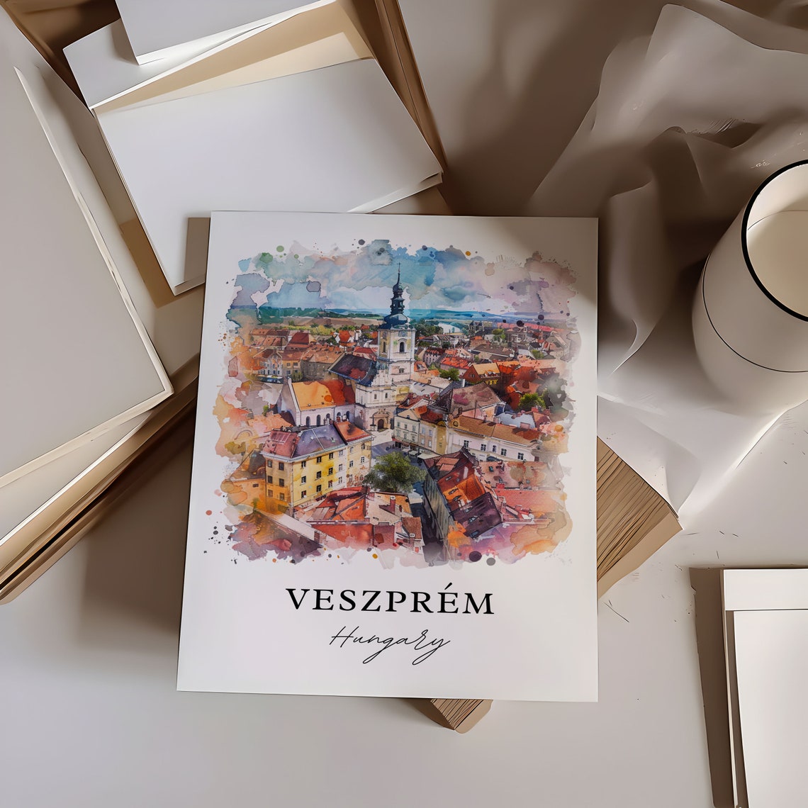 Veszprem Watercolor Travel Poster, Hungary Print - Image 6
