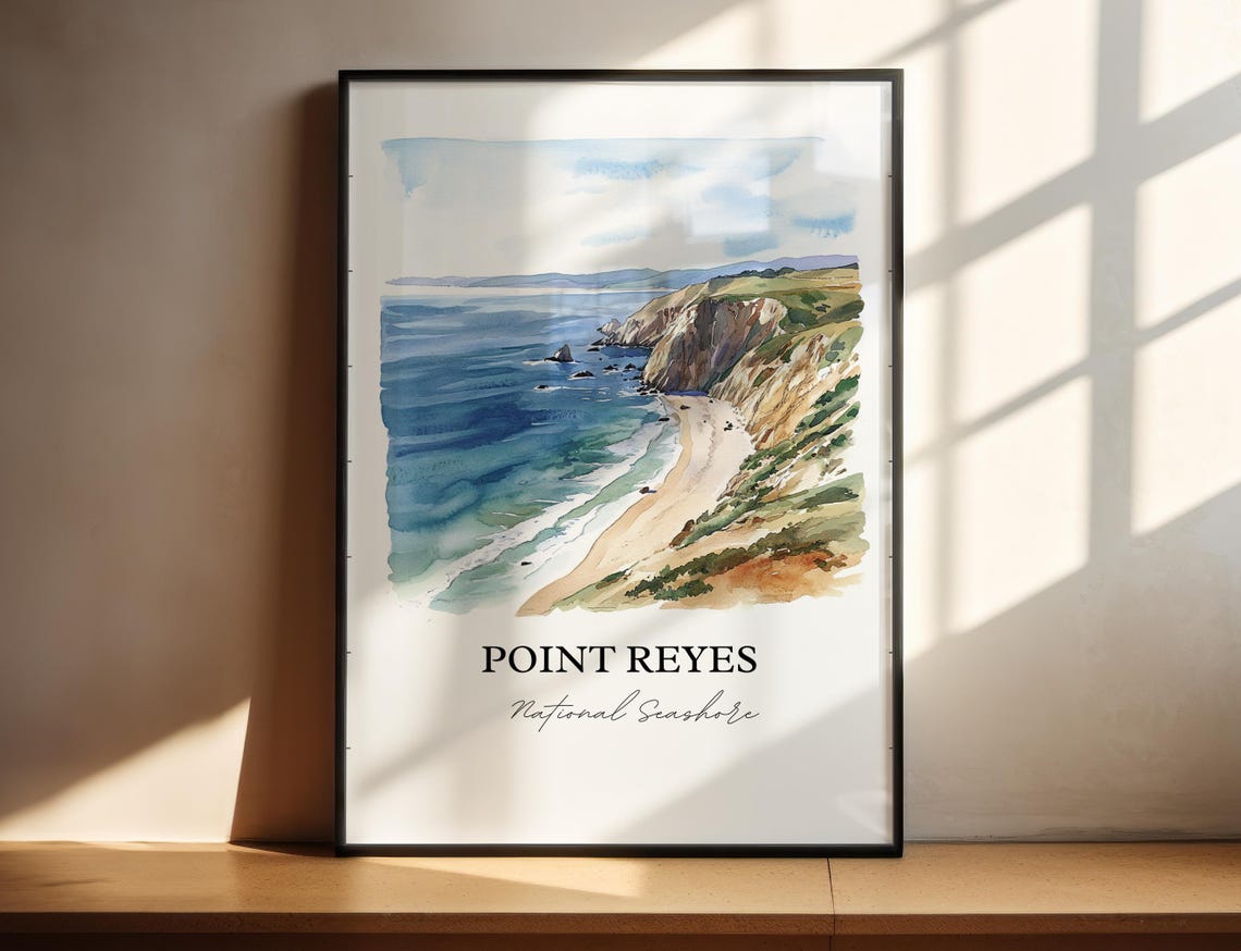 Point Reyes National Seashore Cliffs Beach Watercolor Travel Poster - Image 4