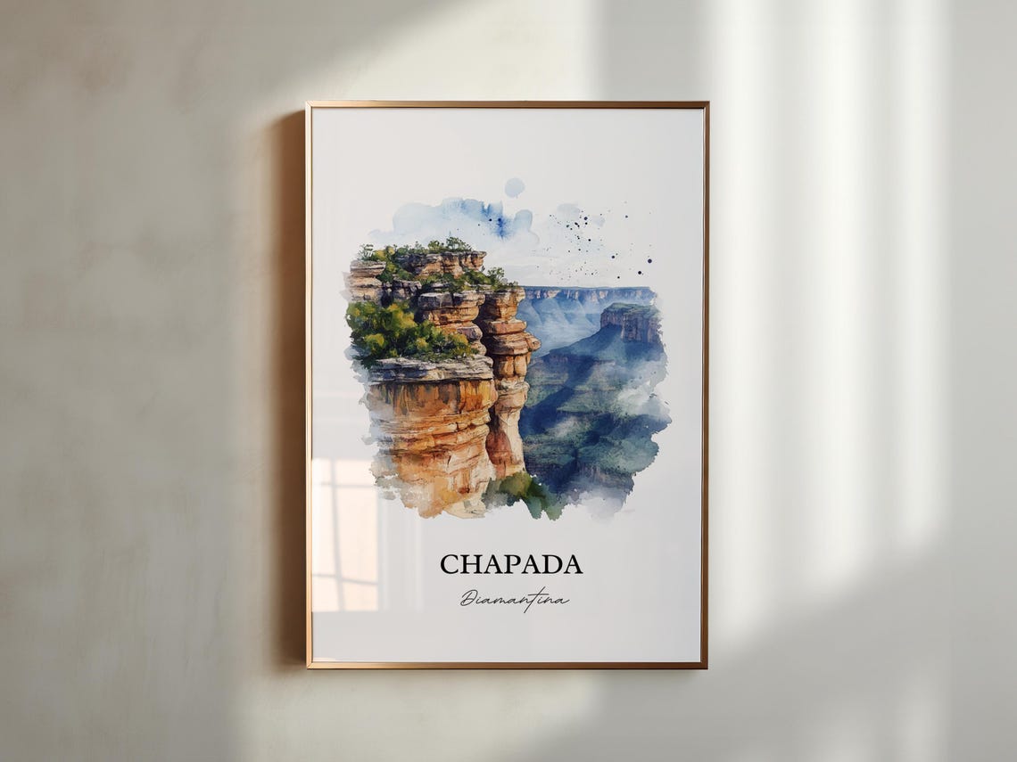 Chapada Diamantina Brazil Canyon Cliffs Watercolor View Poster - Image 4