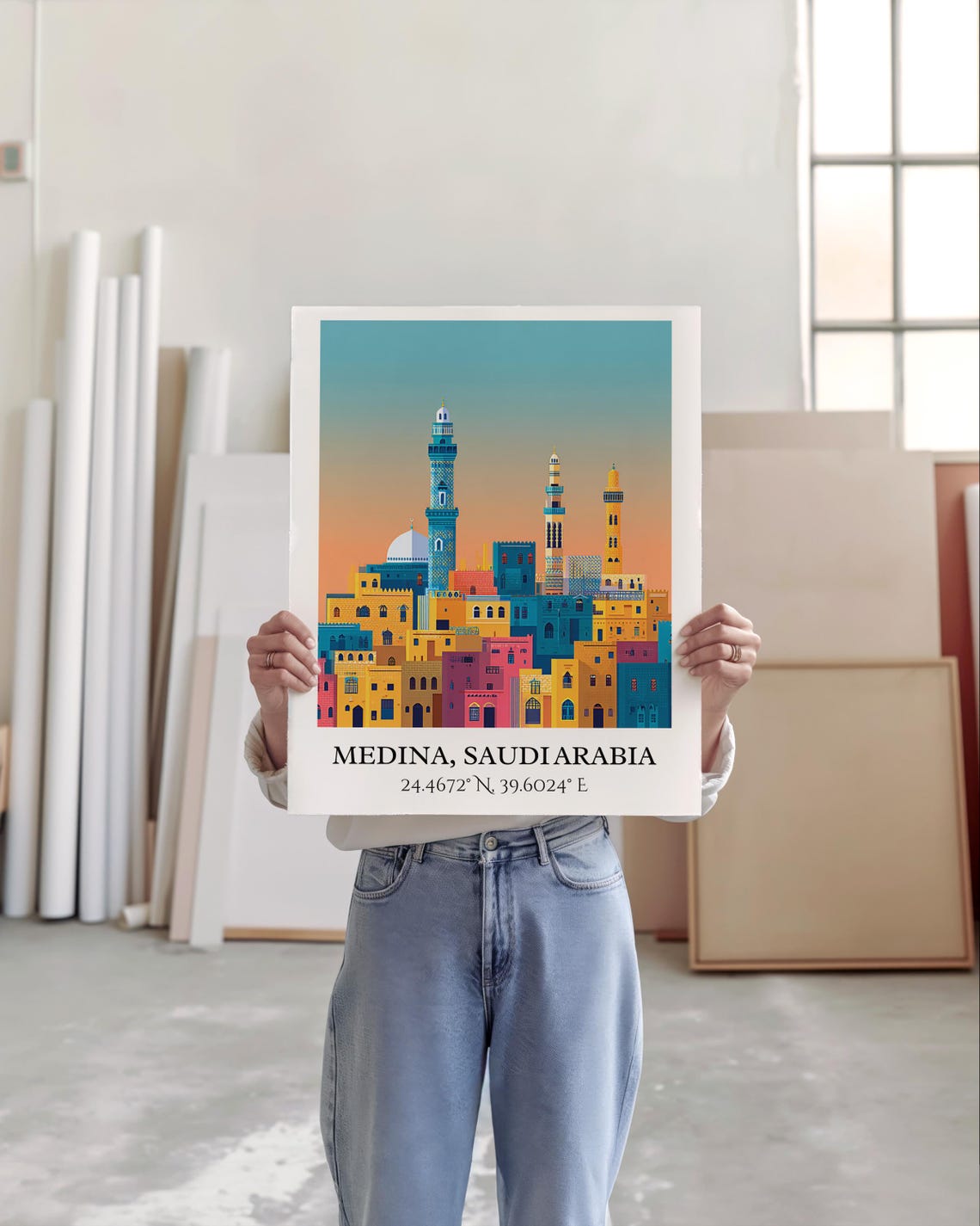 Medina Saudi Arabia Old City Minarets Mosque Retro Travel Art Poster - Image 5