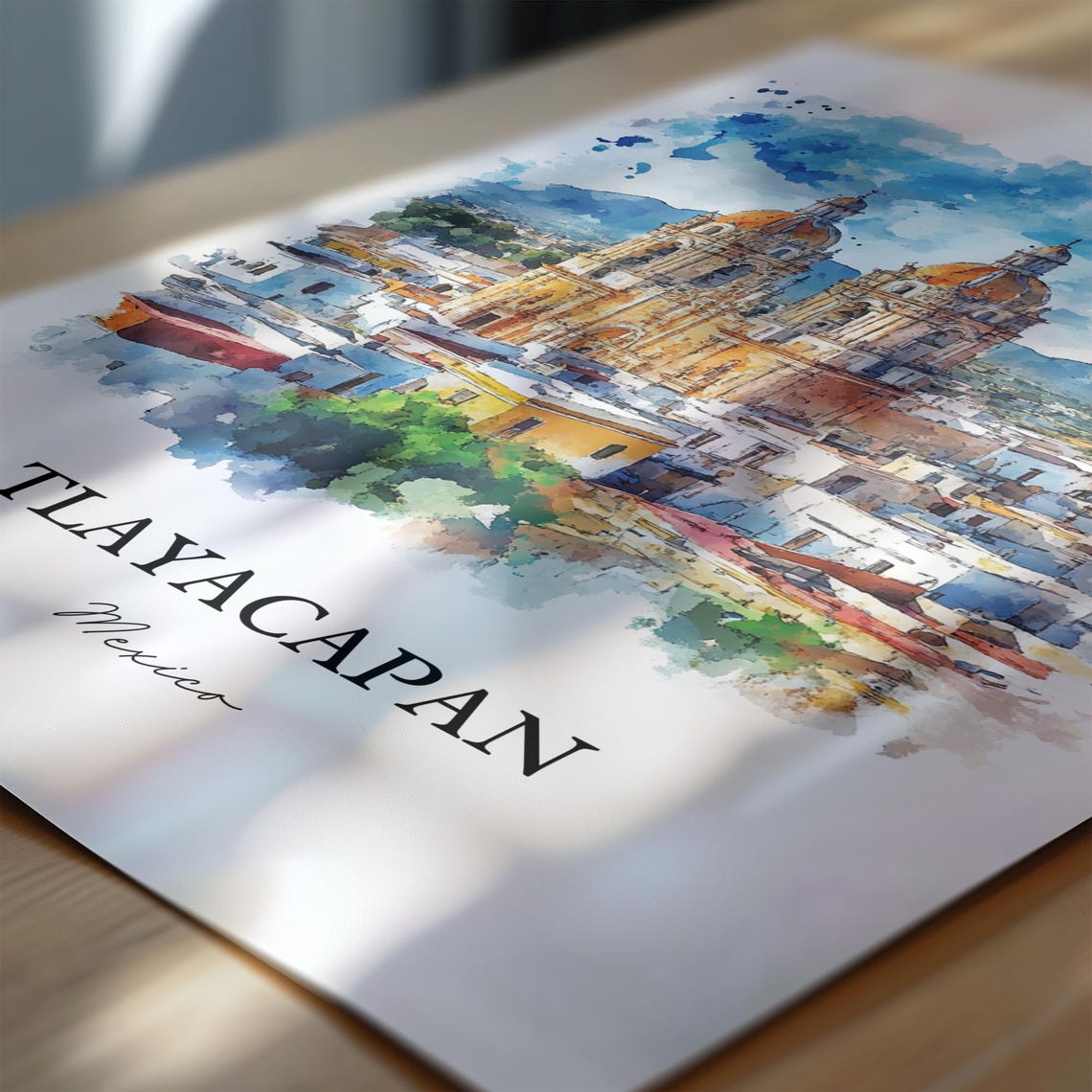 Tlayacapan Mexico Watercolor Twin Domes Church Rooftops Poster - Image 6