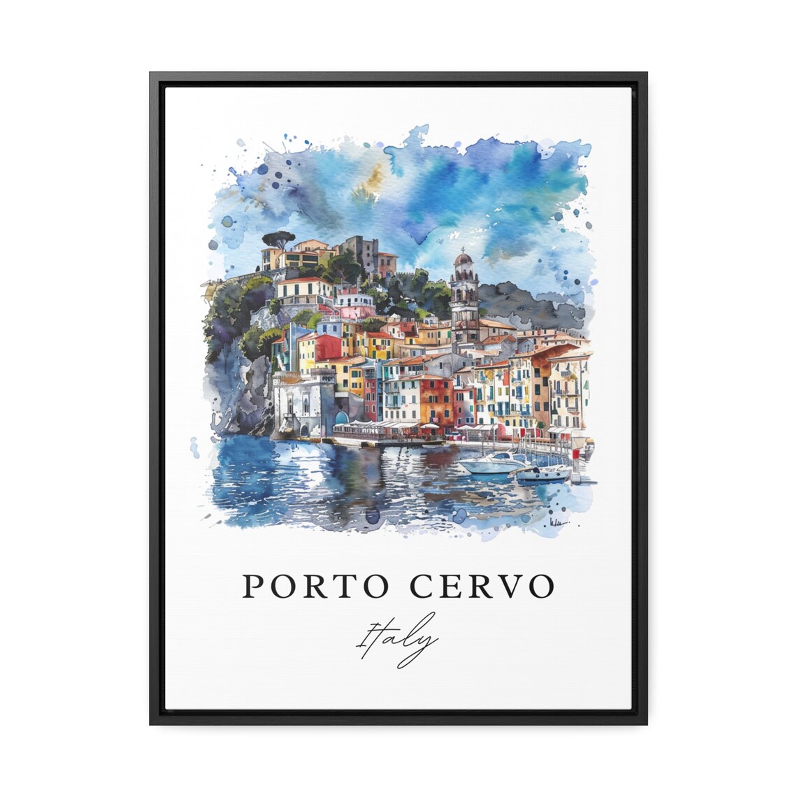Porto Cervo Italy Coastal Town Watercolor Minimalist Travel Poster - Image 3