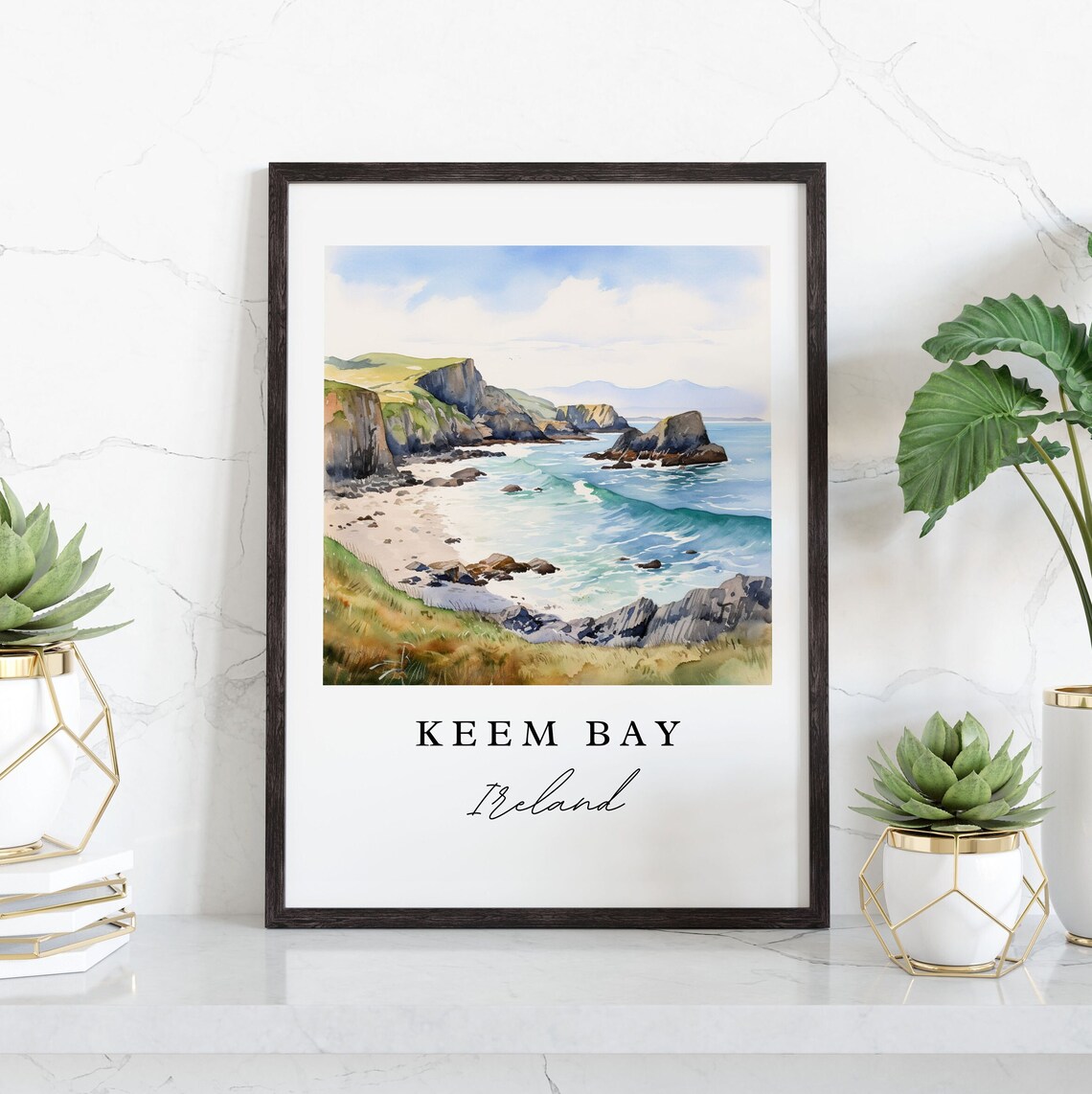 Keem Bay Ireland Wild Rocky Beach Cove Watercolor Coastal Poster - Image 3